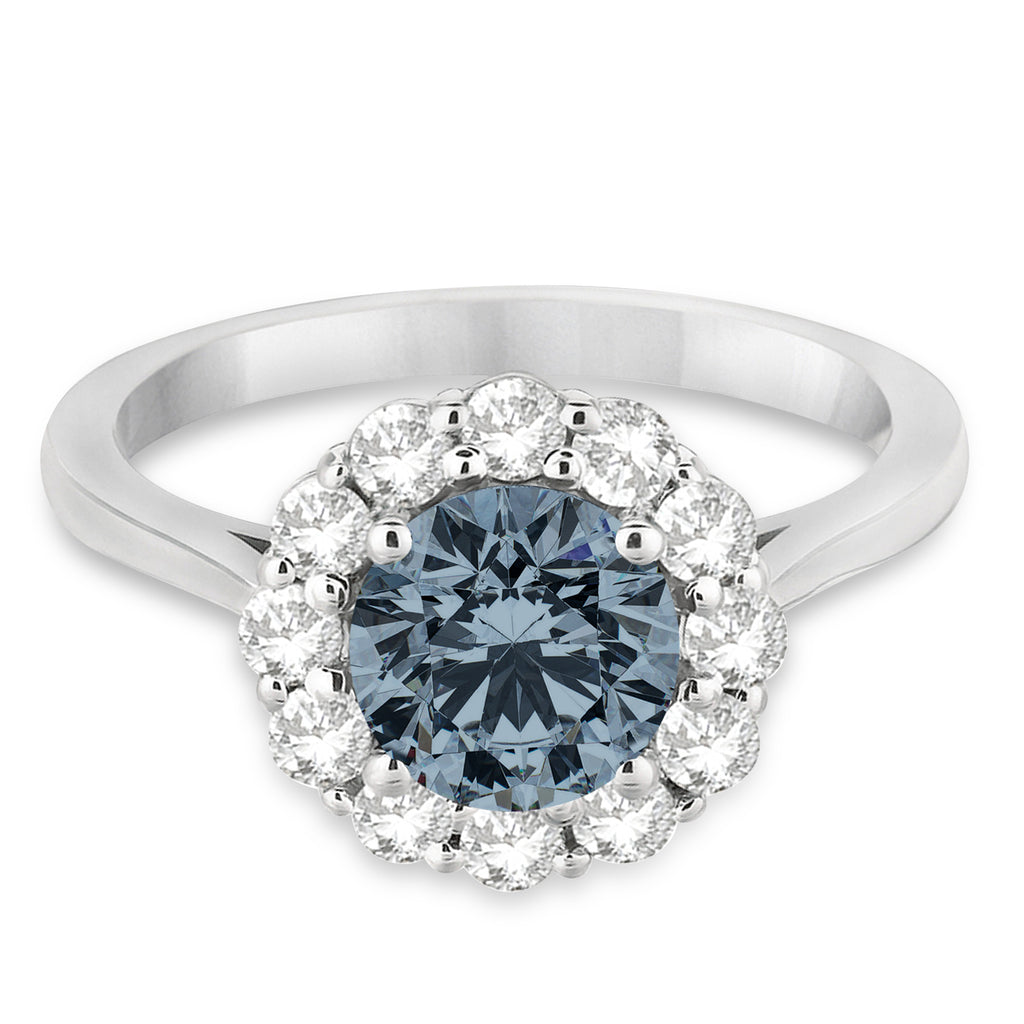 Halo Diamond Accented and Gray Spinel Lady Di Ring 14K White Gold (2.14ct)