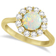 Halo Diamond Accented and Opal Lady Di Ring 14K Yellow Gold (2.14ct)