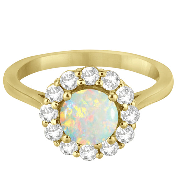 Halo Diamond Accented and Opal Lady Di Ring 14K Yellow Gold (2.14ct)