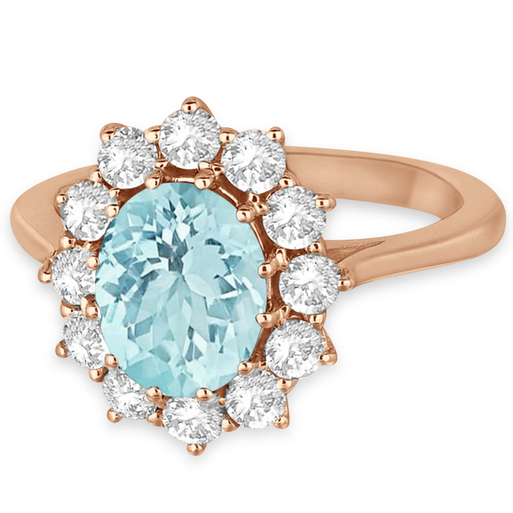 Oval Aquamarine and Diamond Ring 18k Rose Gold (3.60ctw)