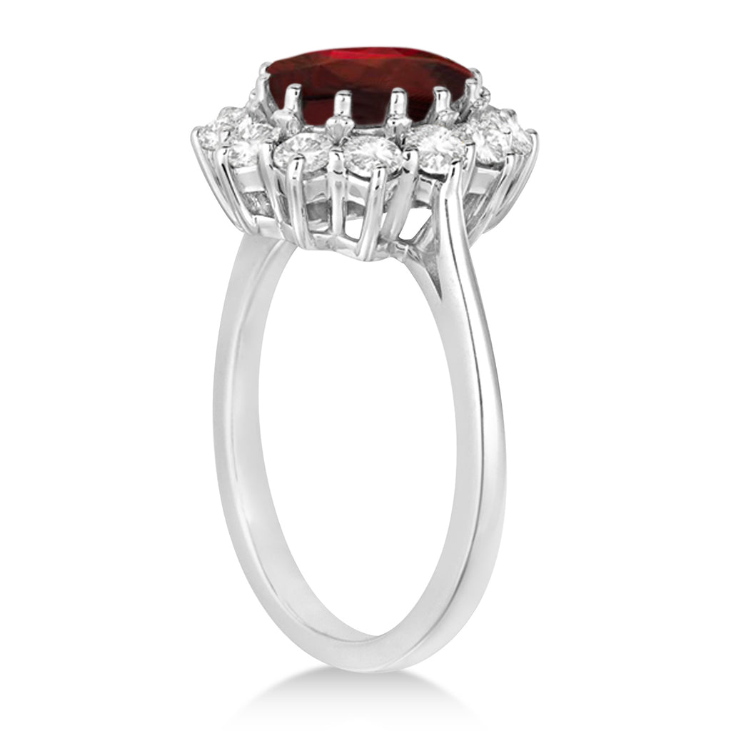 Oval Garnet and Diamond Ring 18k White Gold (3.60ctw)