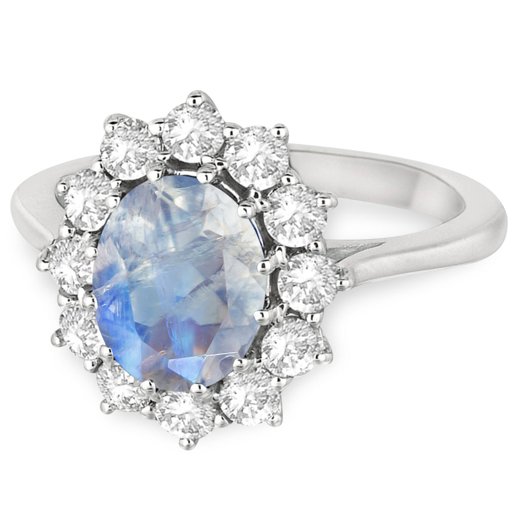 Oval Moonstone and Diamond Ring 18k White Gold (2.80ctw)