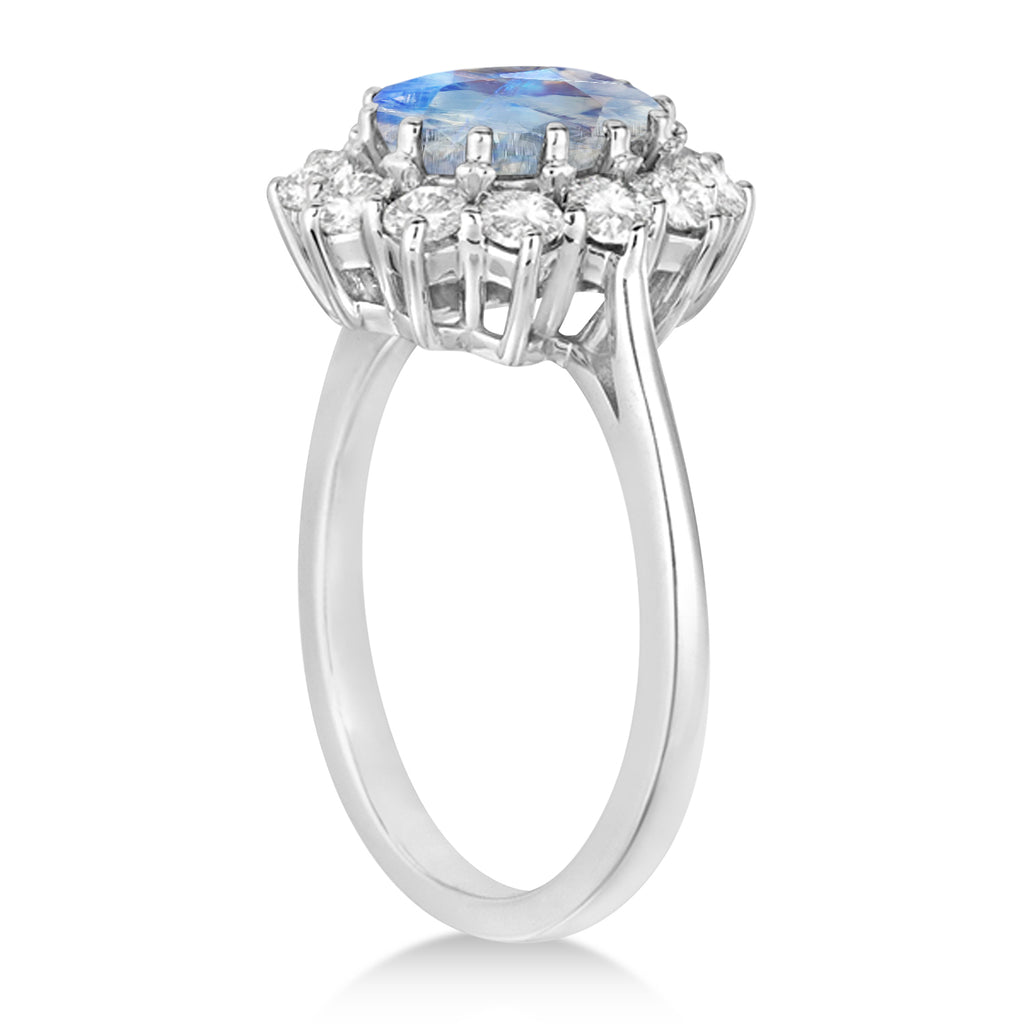 Oval Moonstone and Diamond Ring 14k White Gold (2.80ctw)