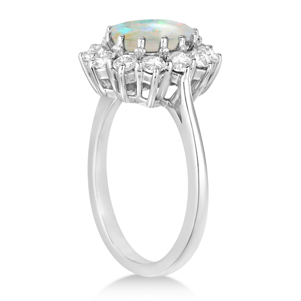 Oval Shape Opal & Diamond Accented Ring in 18k White Gold (3.60ctw)