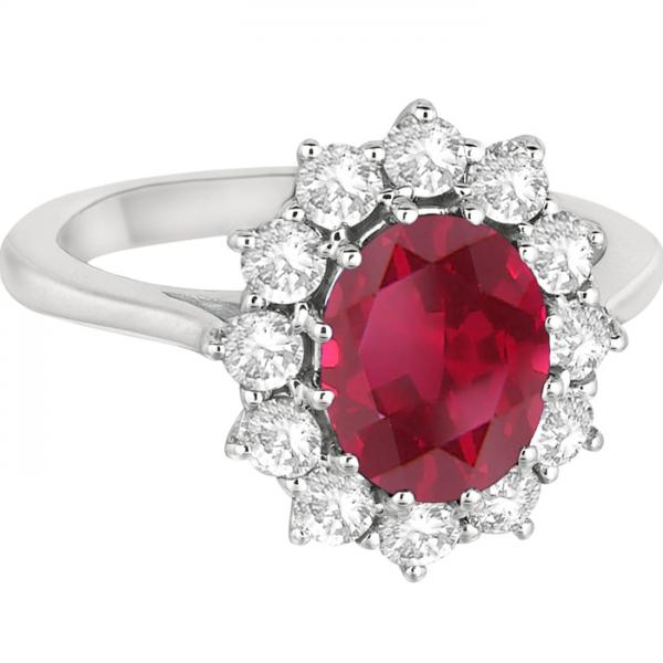 Oval Ruby and Diamond Ring 14k White Gold (3.60ctw)