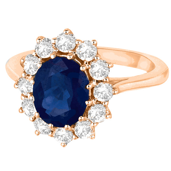 Oval Blue Sapphire & Diamond Accented Ring 14k Rose Gold (3.60ctw)
