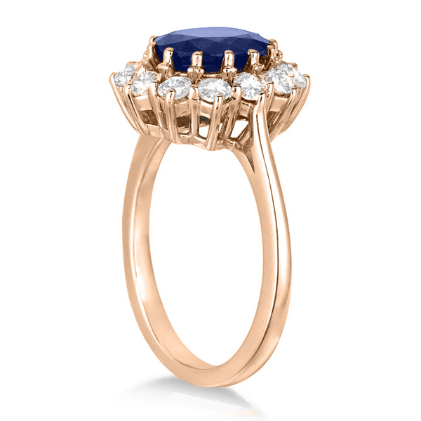 Oval Blue Sapphire & Diamond Accented Ring 18k Rose Gold (3.60ctw)
