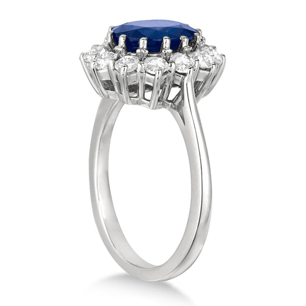 Oval Blue Sapphire & Diamond Accented Ring 18k White Gold (3.60ctw)