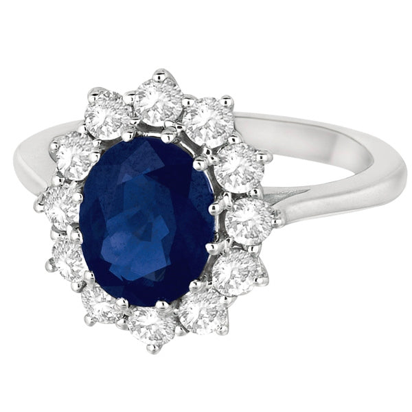 Oval Blue Sapphire & Diamond Accented Ring 18k White Gold (3.60ctw)