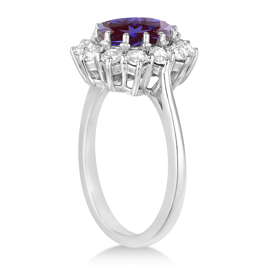 Oval Lab Alexandrite and Diamond Ring 14k White Gold (3.60ctw)