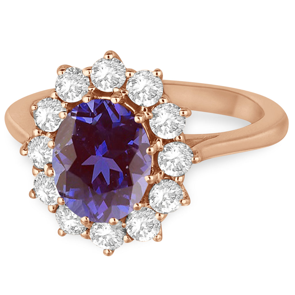 Oval Lab Alexandrite and Diamond Ring 18k Rose Gold (3.60ctw)