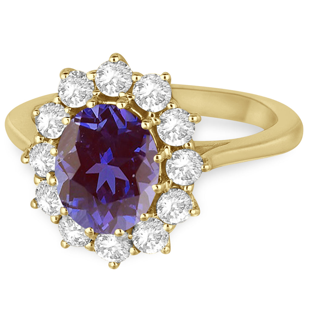 Oval Lab Alexandrite and Diamond Ring 18k Yellow Gold (3.60ctw)