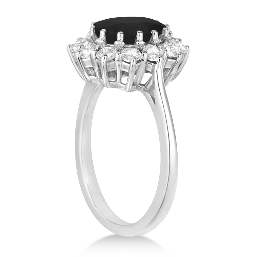 Oval Black & White Diamond Accented Ring 14k White Gold (2.80ctw)