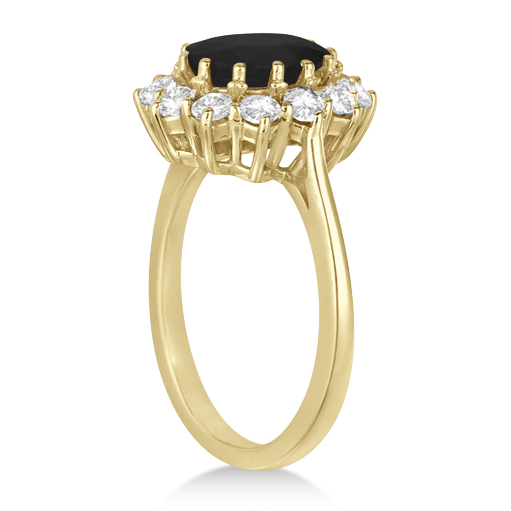 Oval Black & White Diamond Accented Ring 14k Yellow Gold (2.80ctw)