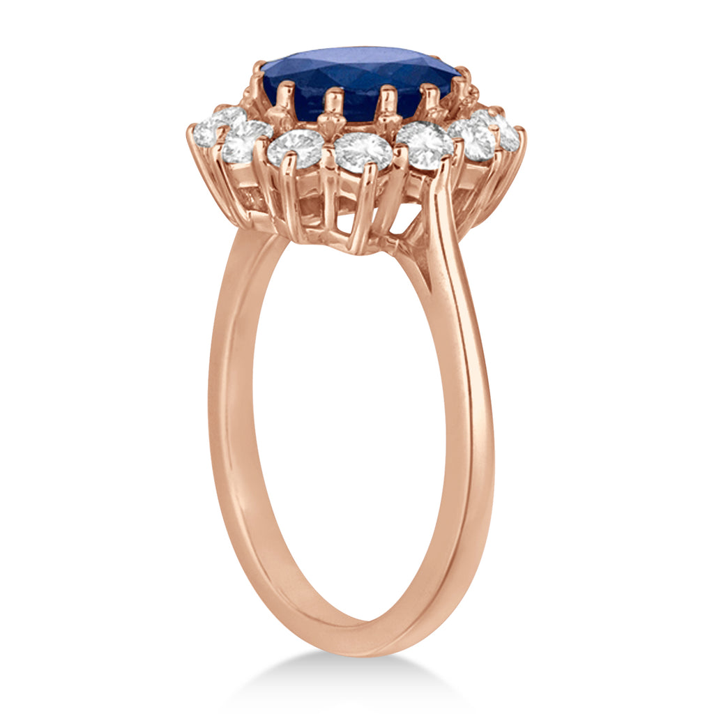 Oval Lab Blue Sapphire & Diamond Accented Ring 14k Rose Gold (3.60ctw)