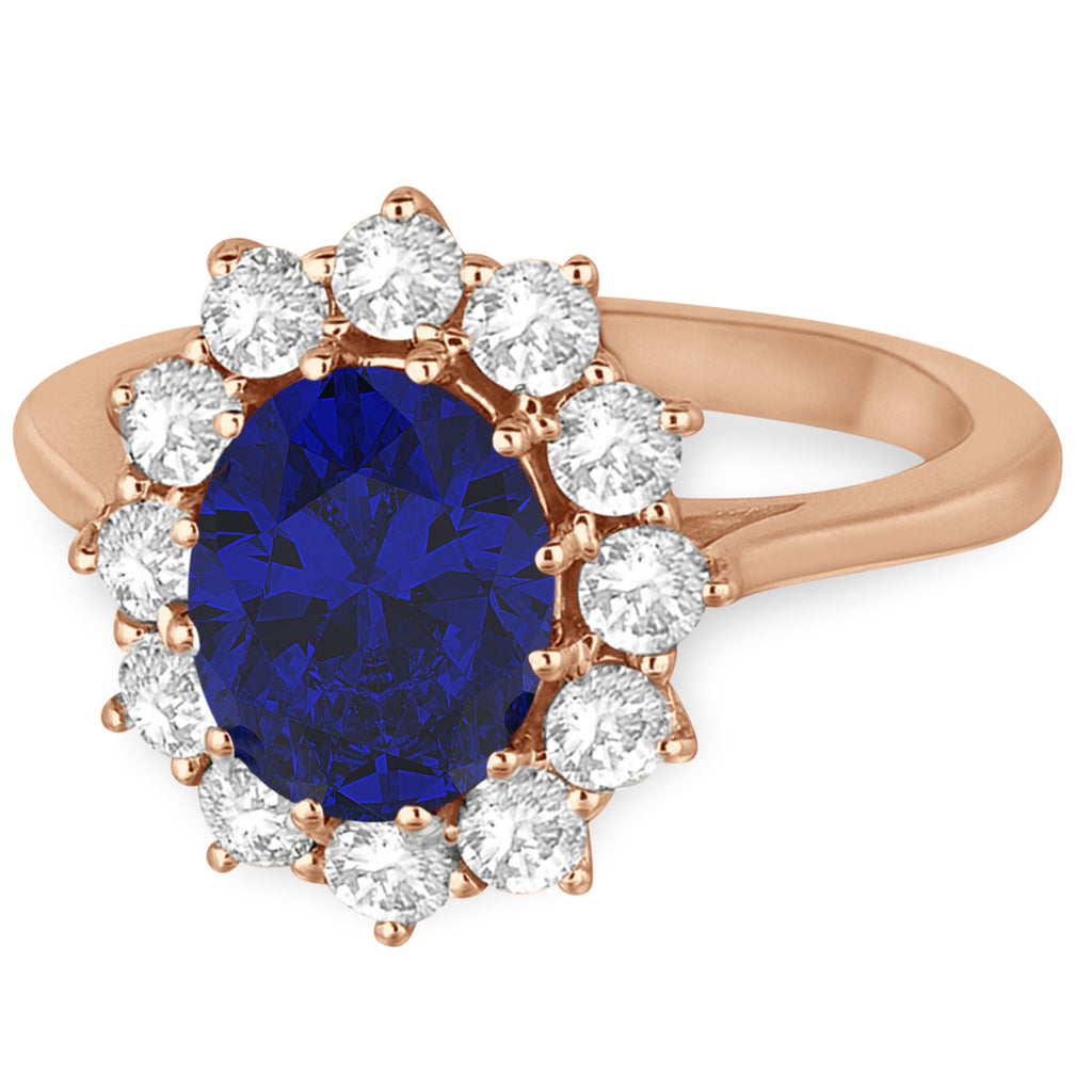 Oval Lab Blue Sapphire & Diamond Accented Ring 14k Rose Gold (3.60ctw)