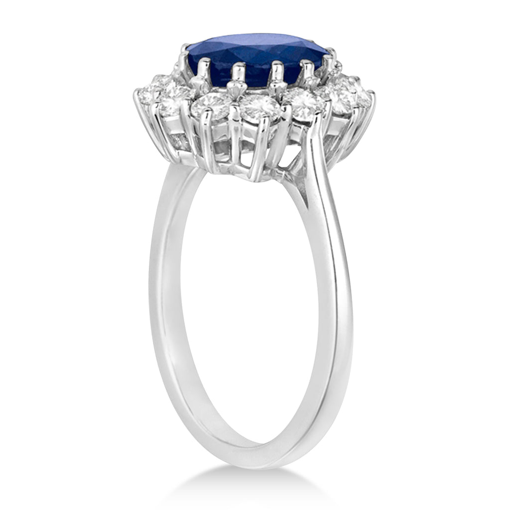 Oval Lab Blue Sapphire & Diamond Accented Ring 14k White Gold (3.60ctw)
