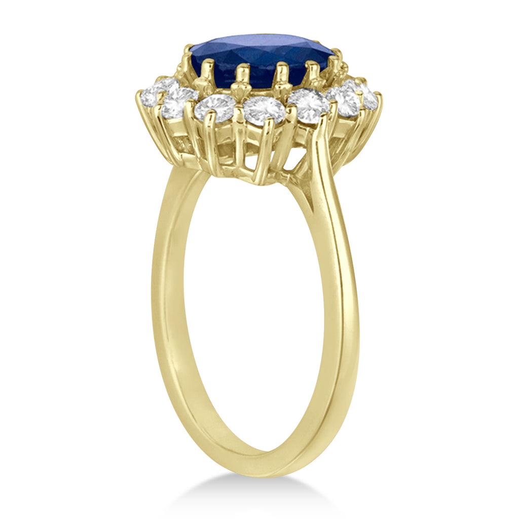 Oval Lab Blue Sapphire & Diamond Accented Ring 14k Yellow Gold (3.60ctw)