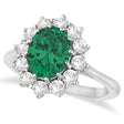 Oval Lab Emerald and Diamond Ring 14k White Gold (3.60ctw)