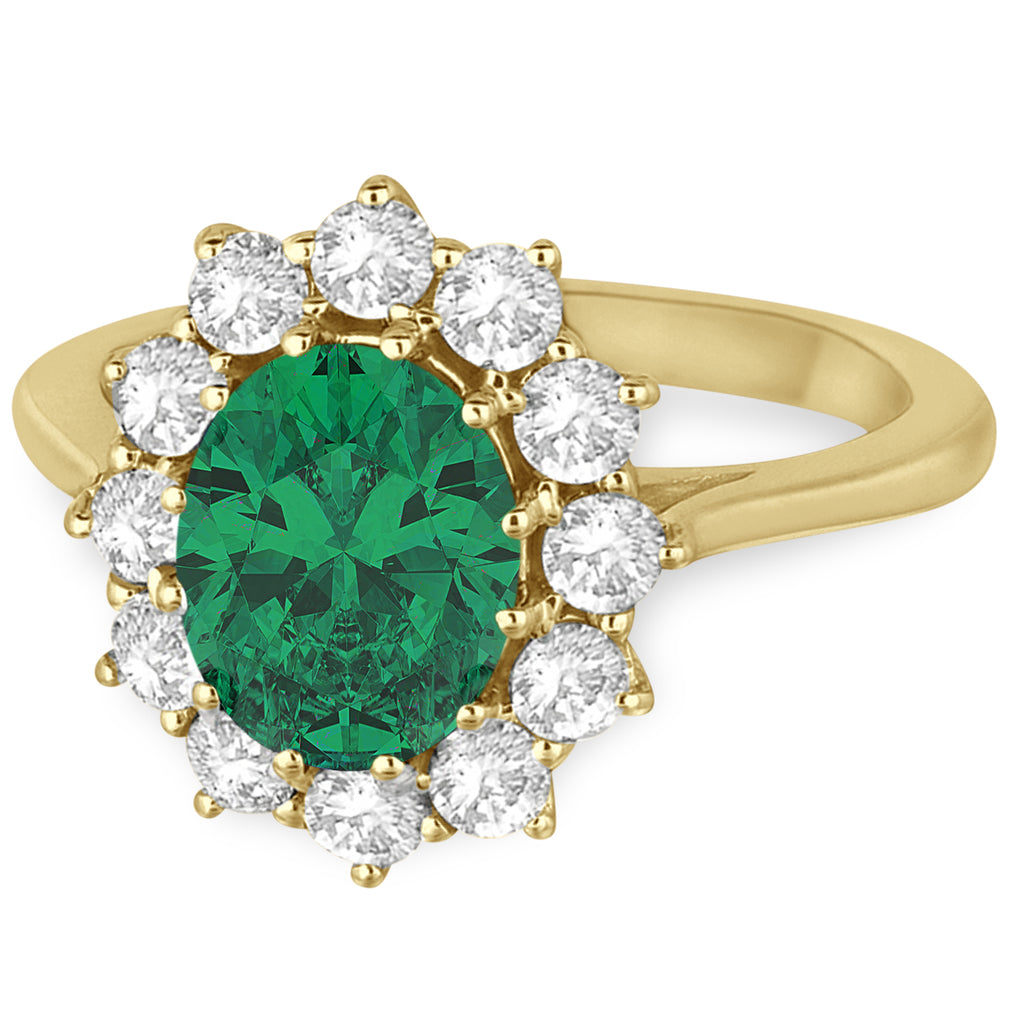 Oval Lab Emerald and Diamond Ring 14k Yellow Gold (3.60ctw)