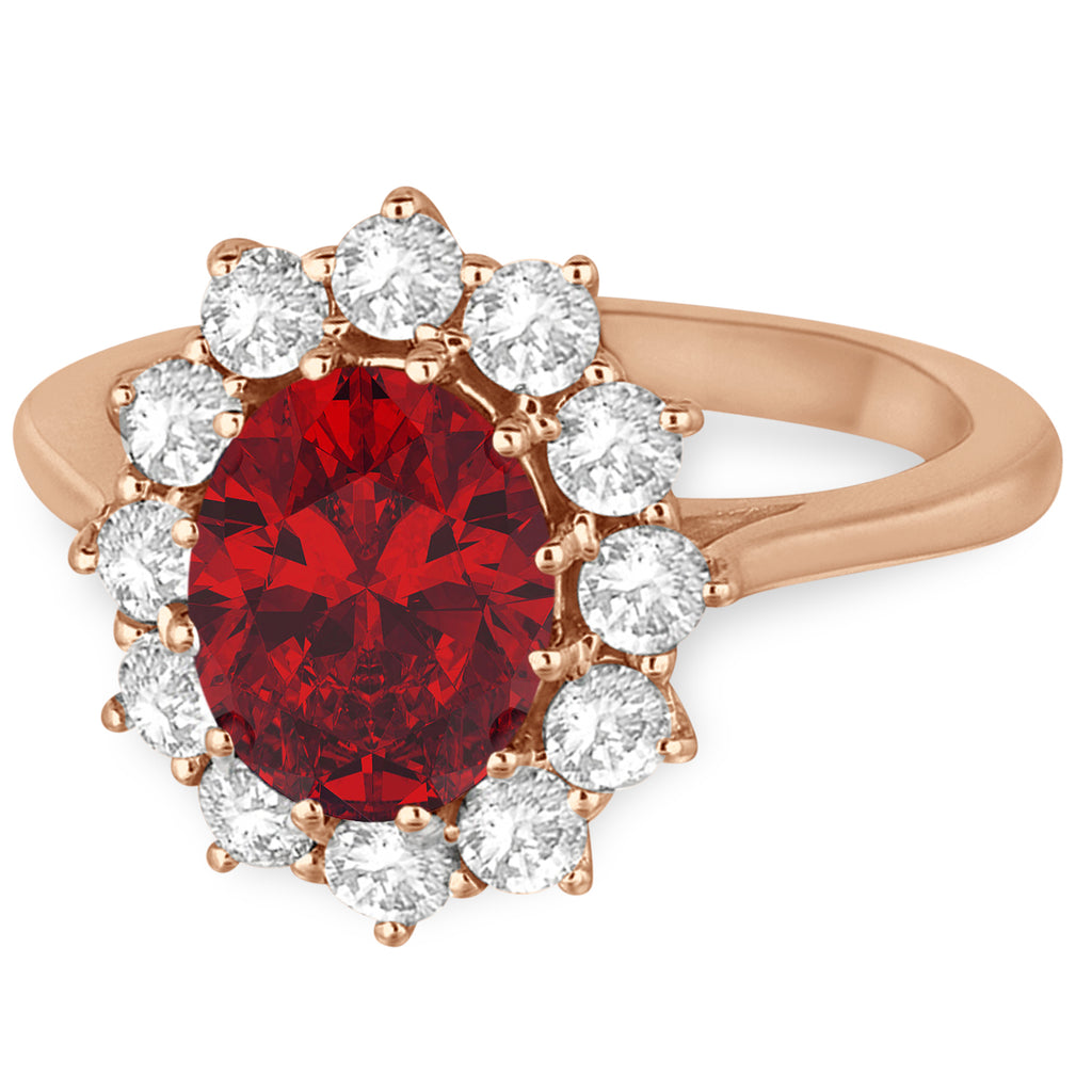 Oval Lab Ruby and Diamond Ring 14k Rose Gold (3.60ctw)