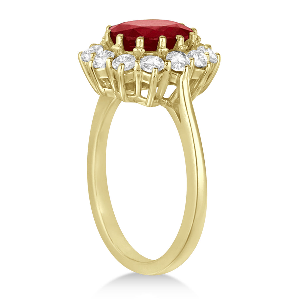 Oval Lab Ruby and Diamond Ring 14k Yellow Gold (3.60ctw)