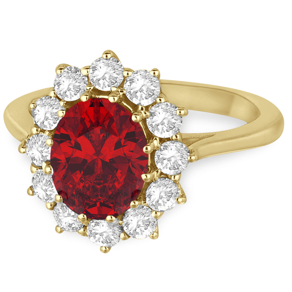 Oval Lab Ruby and Diamond Ring 14k Yellow Gold (3.60ctw)