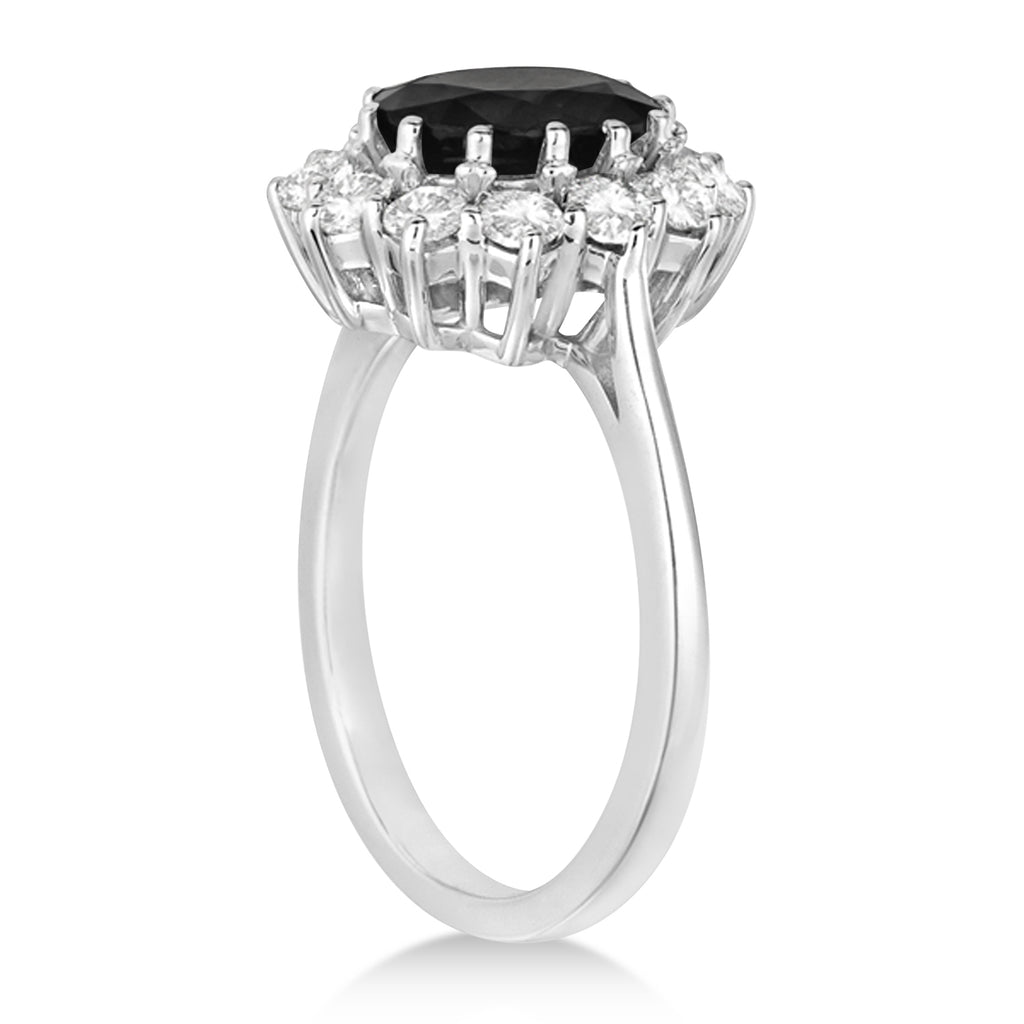 Oval Onyx and Diamond Ring 14k White Gold (3.60ctw)