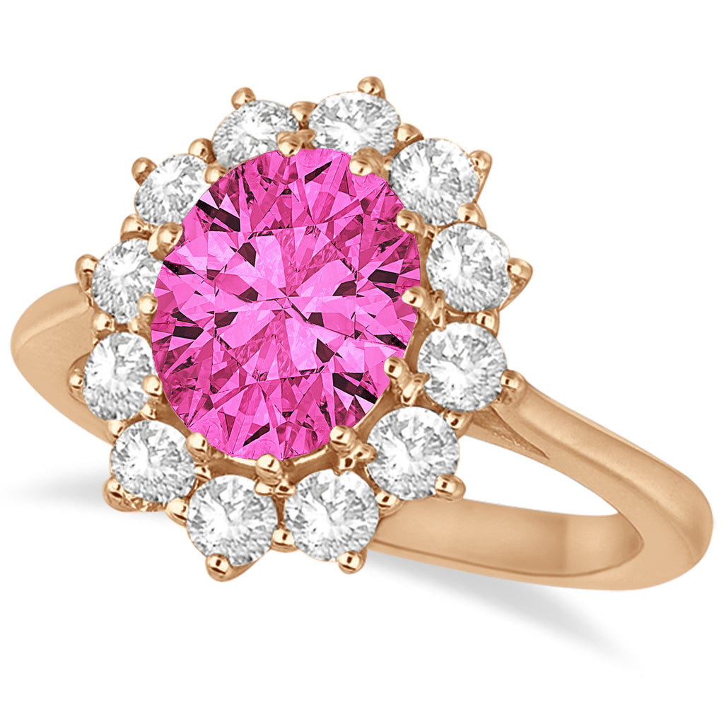 Oval Pink Tourmaline and Diamond Lady Di Ring 18k Rose Gold (3.60ctw)