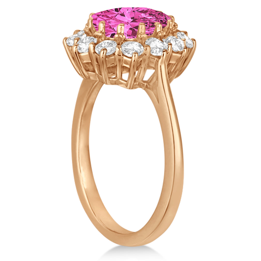 Oval Pink Tourmaline and Diamond Lady Di Ring 18k Rose Gold (3.60ctw)