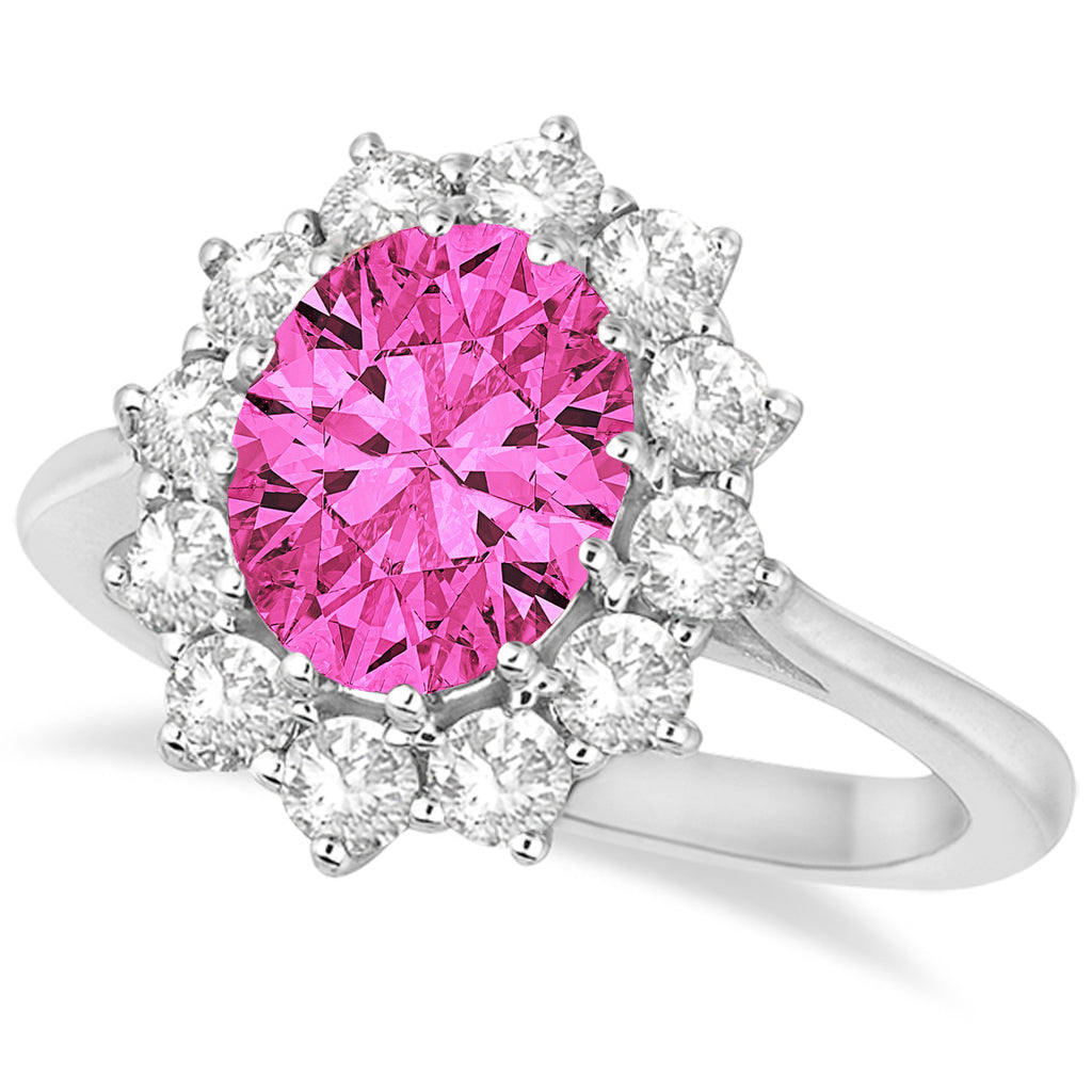 Oval Pink Tourmaline and Diamond Lady Di Ring 18k White Gold (3.60ctw)