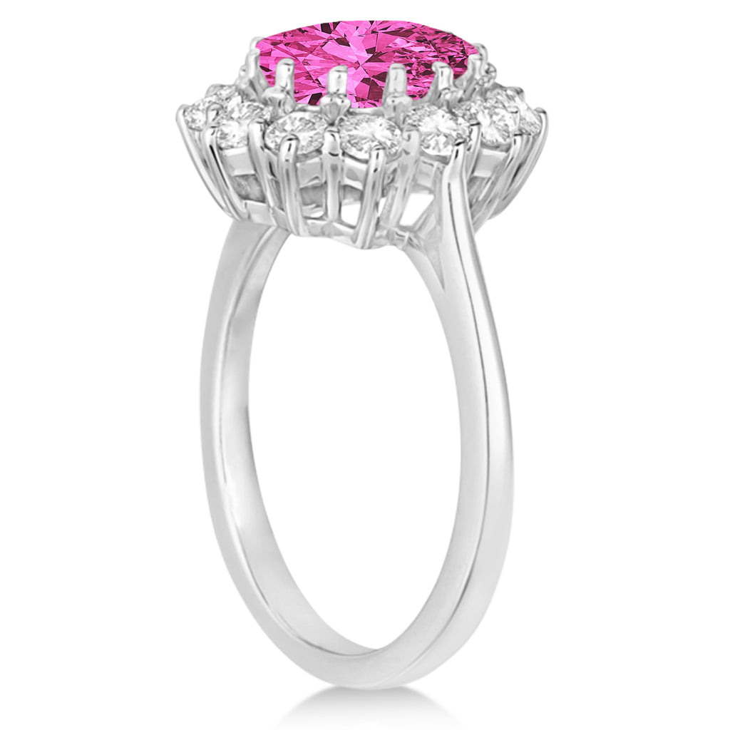 Oval Pink Tourmaline and Diamond Lady Di Ring 18k White Gold (3.60ctw)
