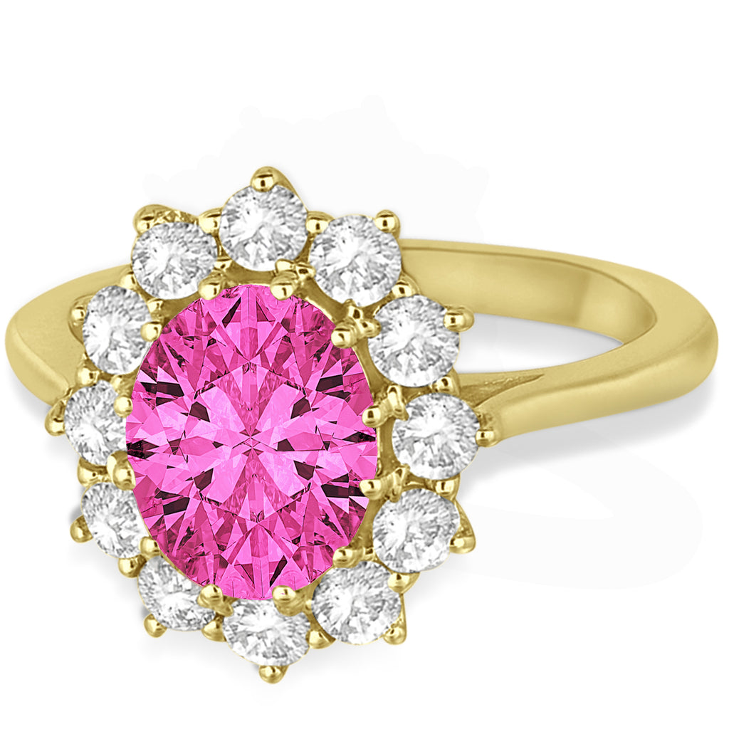 Oval Pink Tourmaline and Diamond Lady Di Ring 18k Yellow Gold (3.60ctw)