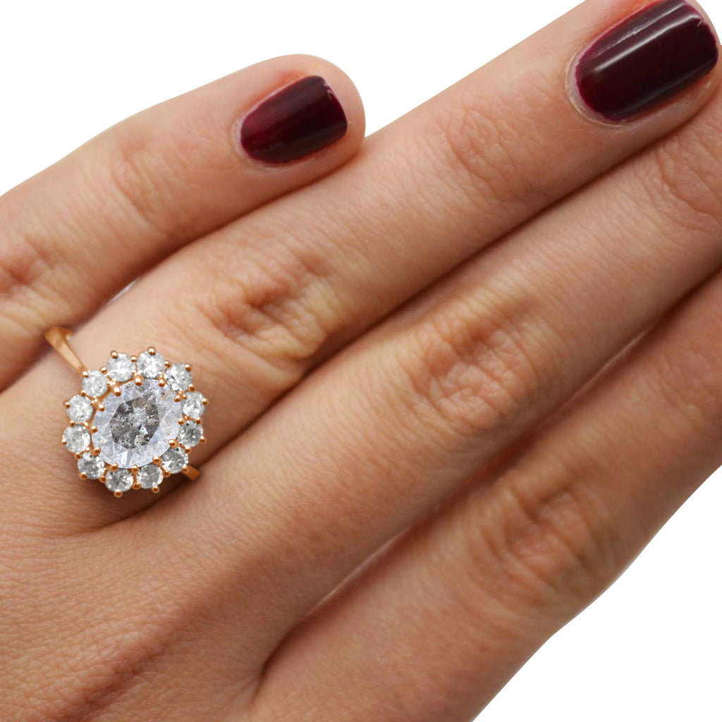 Oval Salt & Pepper and White Diamond Accented Ring 14k Rose Gold (2.80ctw)