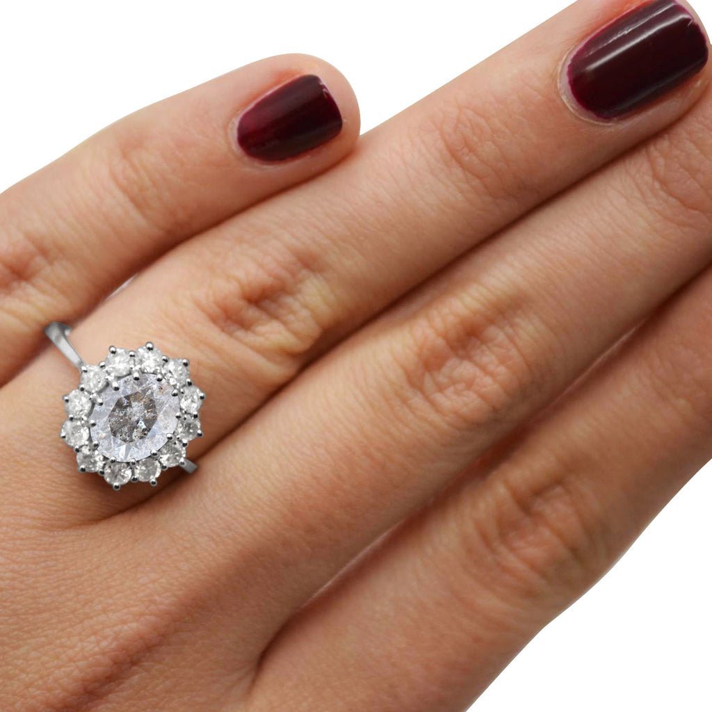 Oval Salt & Pepper and White Diamond Accented Ring 14k White Gold (2.80ctw)