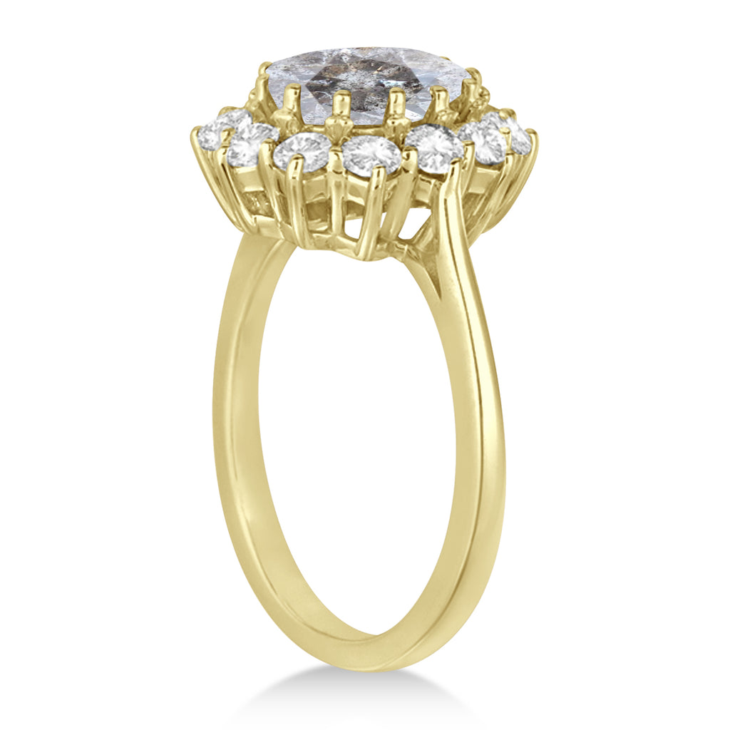 Oval Salt & Pepper and White Diamond Accented Ring 14k Yellow Gold (2.80ctw)