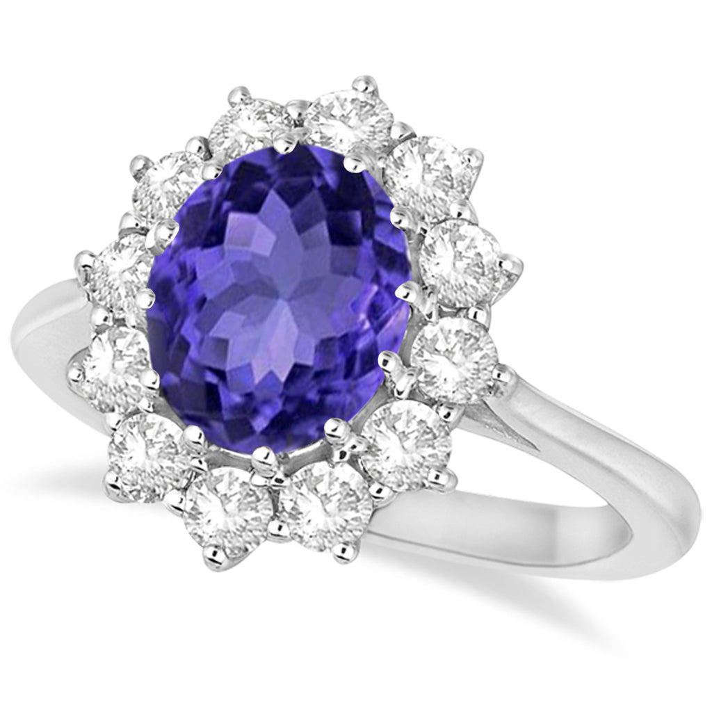 Oval Tanzanite and Diamond Lady Di Ring 18k White Gold (3.60ctw)