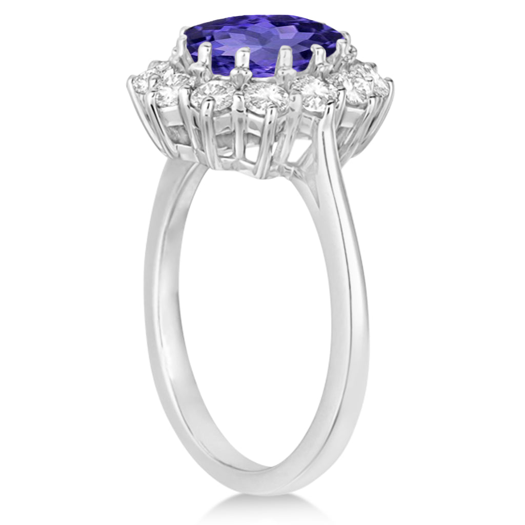 Oval Tanzanite and Diamond Lady Di Ring 18k White Gold (3.60ctw)
