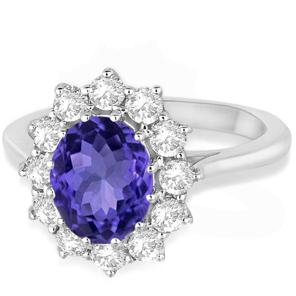 Oval Tanzanite and Diamond Lady Di Ring 18k White Gold (3.60ctw)