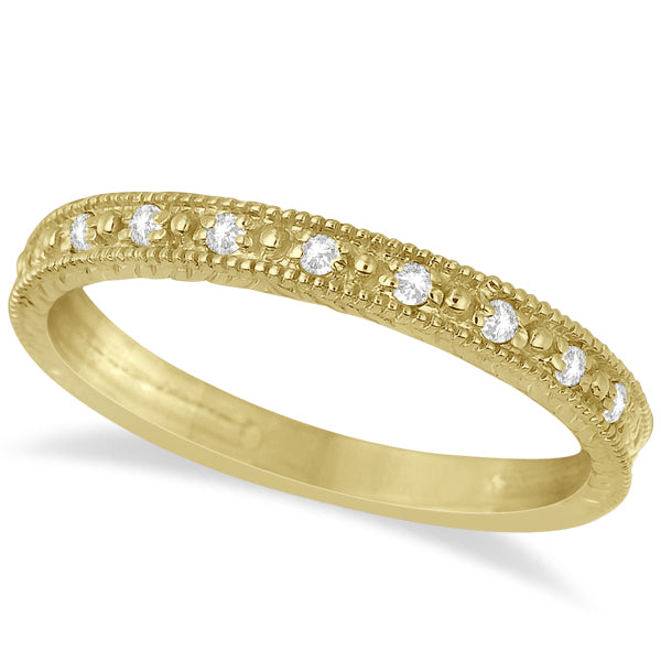 Milgrain Style Pave Set Diamond Ring in 14k Yellow Gold (0.10 ct)