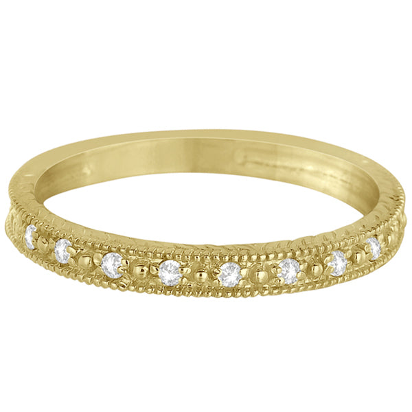 Milgrain Style Pave Set Diamond Ring in 14k Yellow Gold (0.10 ct)