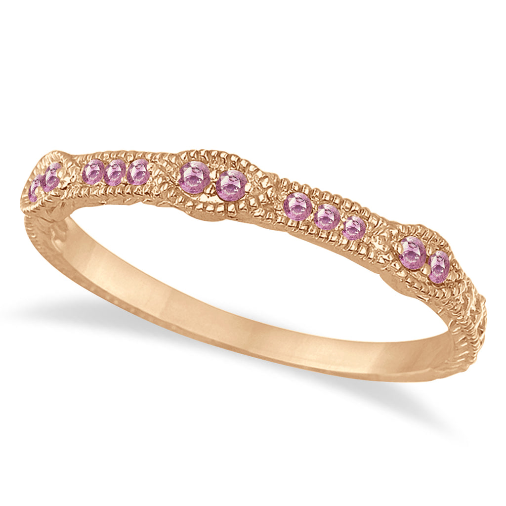 Pave Set Vintage Stacking Pink Diamond Ring Band 14k Rose Gold (0.15ct)