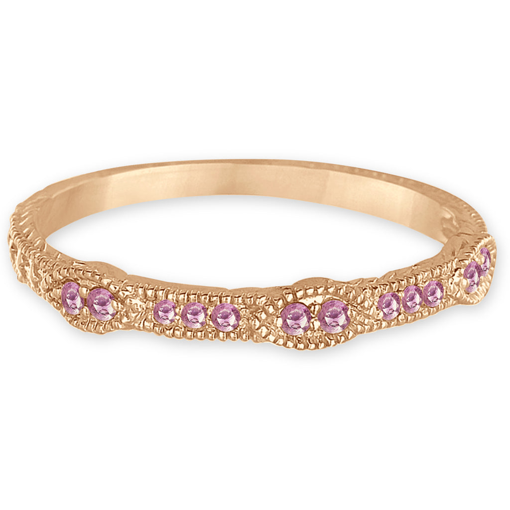 Pave Set Vintage Stacking Pink Diamond Ring Band 14k Rose Gold (0.15ct)