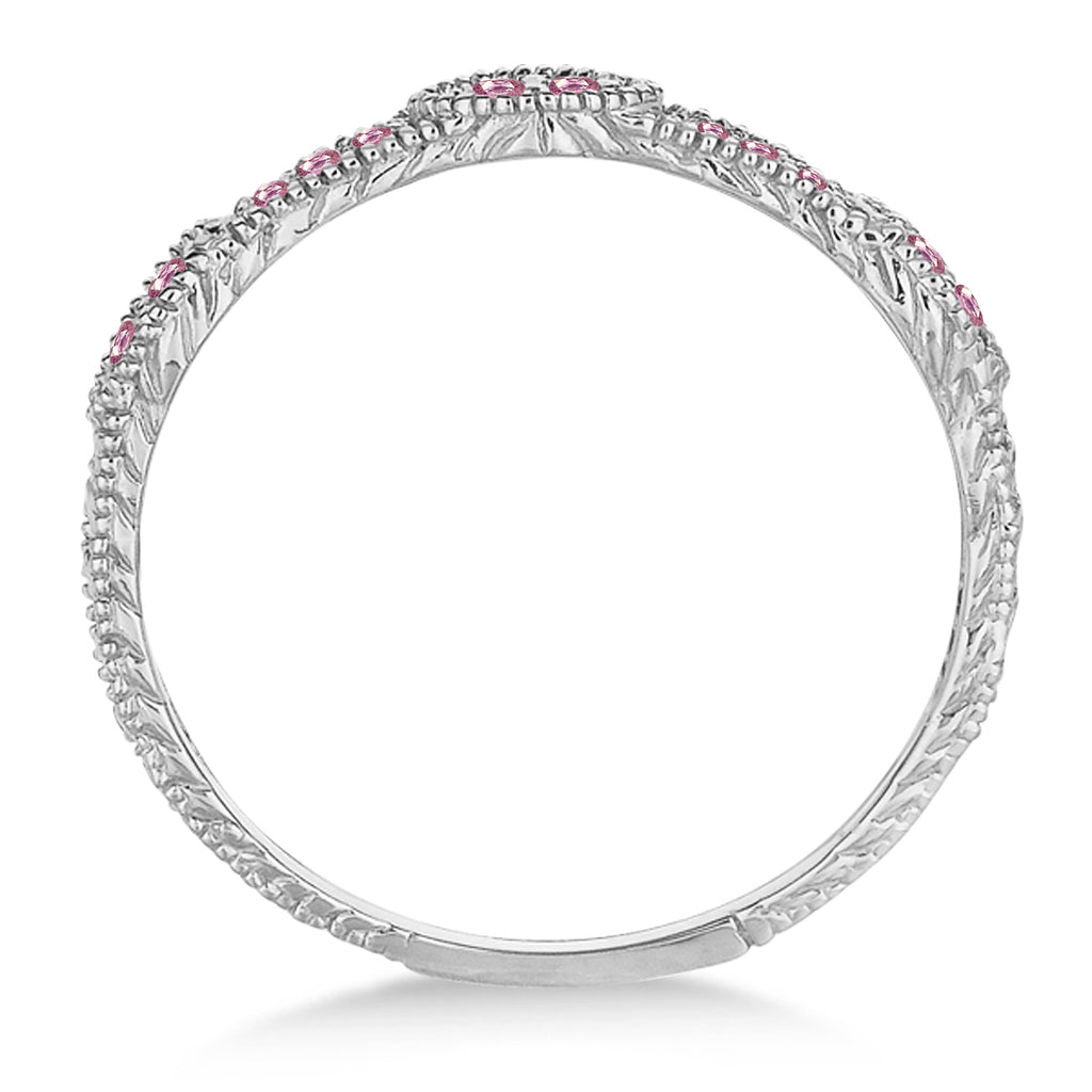Pave Set Vintage Stacking Pink Diamond Ring Band 14k White Gold (0.15ct)