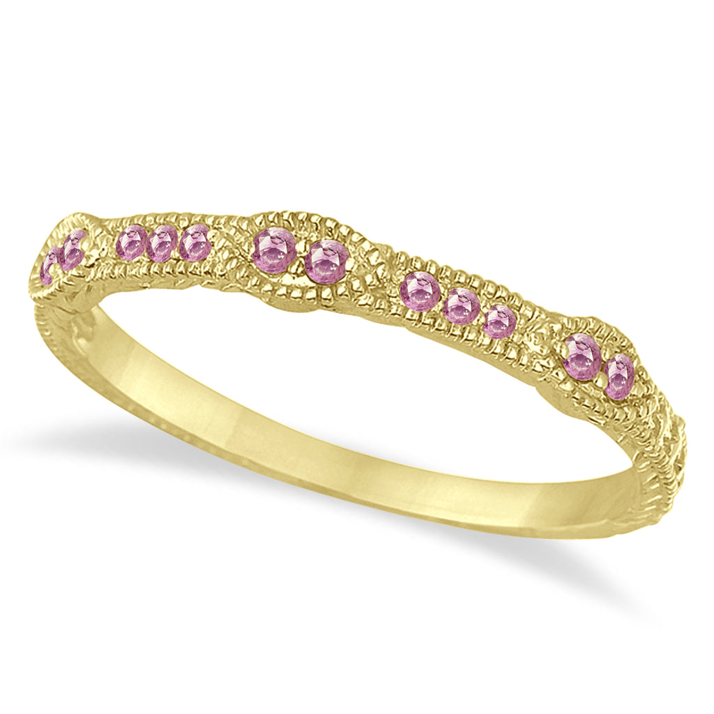Pave Set Vintage Stacking Pink Diamond Ring Band 14k Yellow Gold (0.15ct)