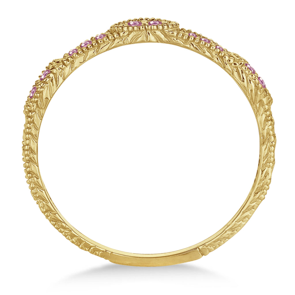 Pave Set Vintage Stacking Pink Diamond Ring Band 14k Yellow Gold (0.15ct)