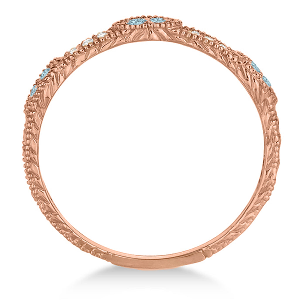 Vintage Stacking Diamond & Aquamarine Ring Band 14k Rose Gold (0.15ct)