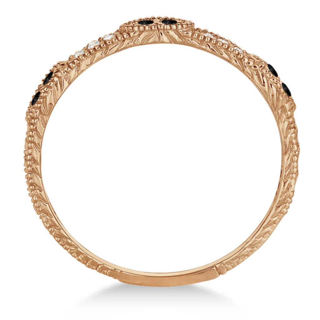 Vintage Stacking Diamond & Black Diamond Ring Band 14k Rose Gold (0.15ct)