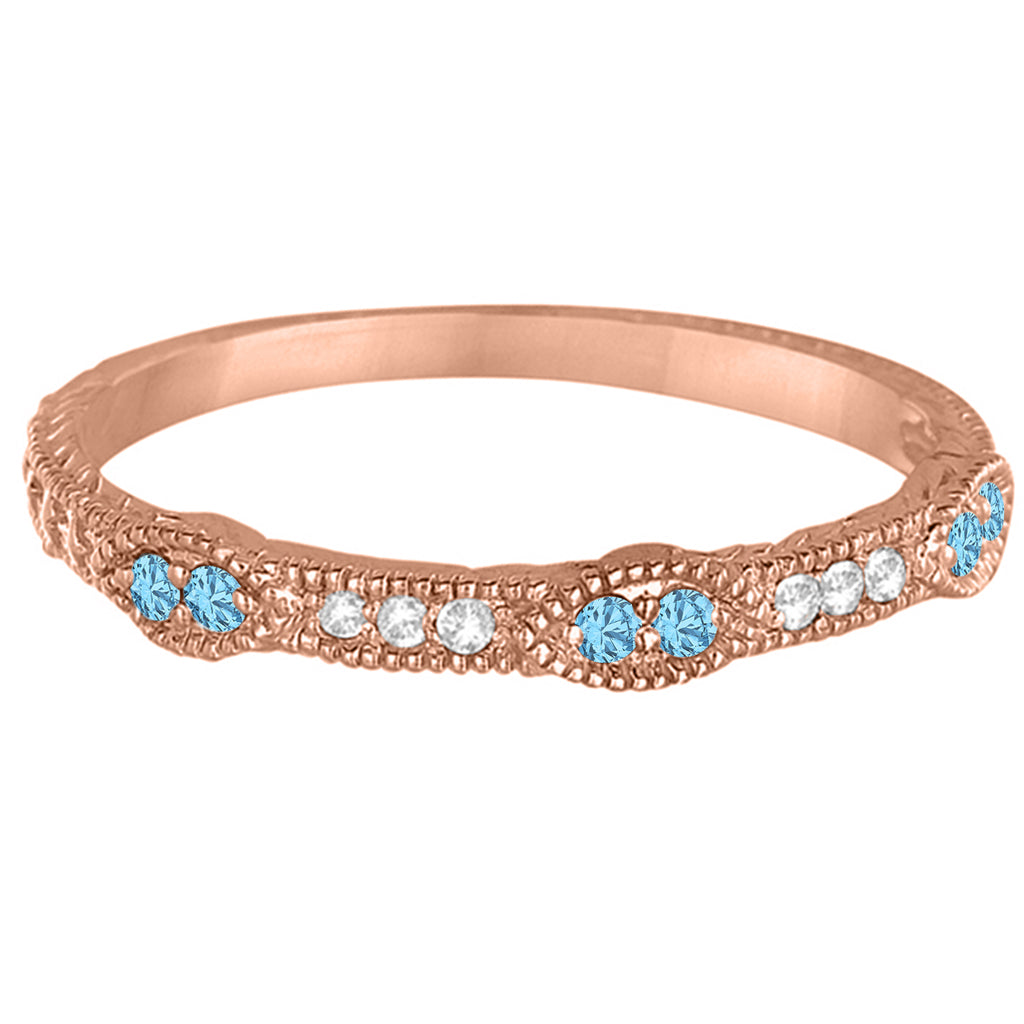 Vintage Stacking Diamond & Blue Topaz Ring Band 14k Rose Gold (0.15ct)