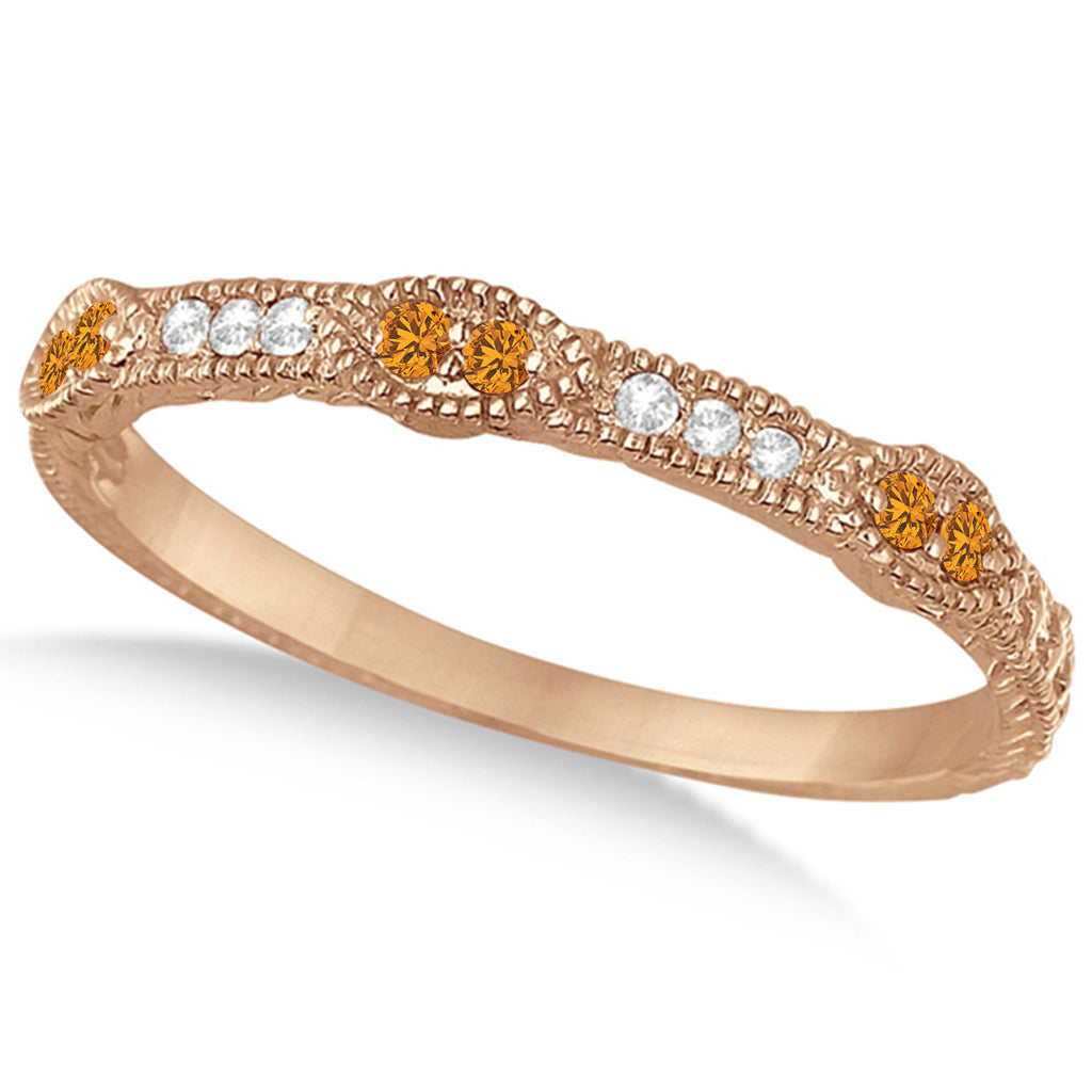 Vintage Stacking Diamond & Citrine Ring Band 14k Rose Gold (0.15ct)